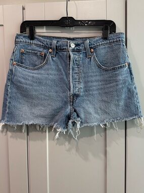 Levi's 501 Medium Blue Frayed Hem Denim Cutoff Shorts
